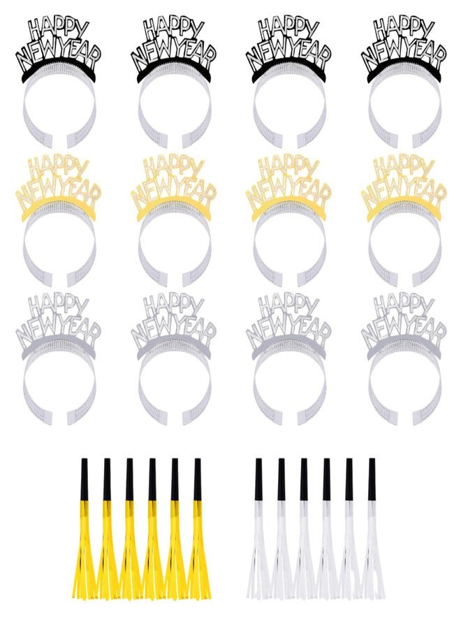 yeabwps 24 PCS New Years Eve Party Supplies 2026, Happy New Year Headband Tiara Noise Makers Party Favors Gold Sliver - Image 1